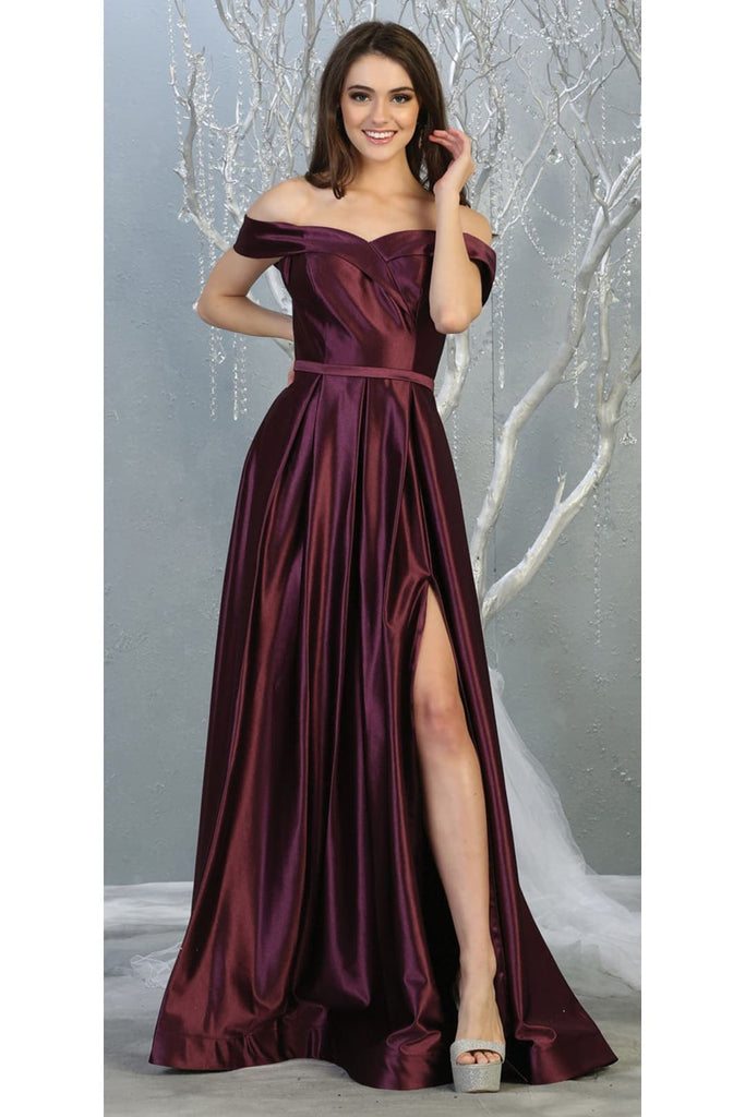 A-line Metallic Formal Unique Dress - EGGPLANT / 4