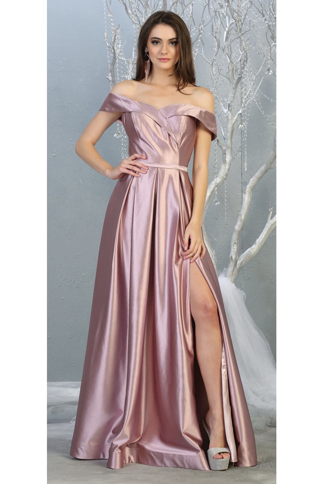 A-line Metallic Formal Unique Dress - MAUVE / 4