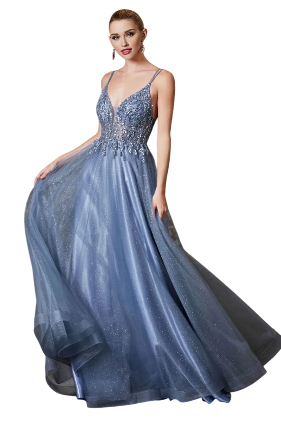 A-Line Pageant Gown 2025 Embellished Formal Evening Dress - SMOKY BLUE / XXS - Dress