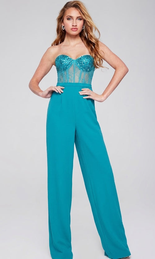 Jovani Turquoise Jumpsuit