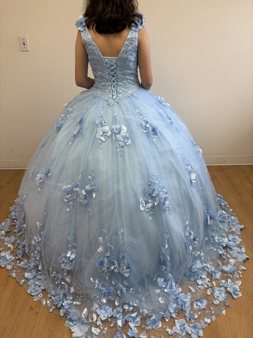 Layla K BABY BLUE Mesh Ball Gown Dress