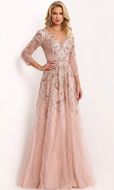 Jovani 38756 - V-Neck Sequin Embroidered Evening Gown