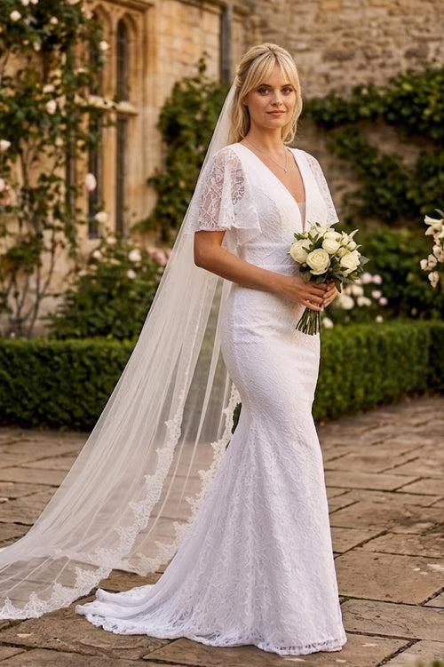 Eva USA 3420 Bridal Long Gown – Wing Sleeve Lace Wedding Dress