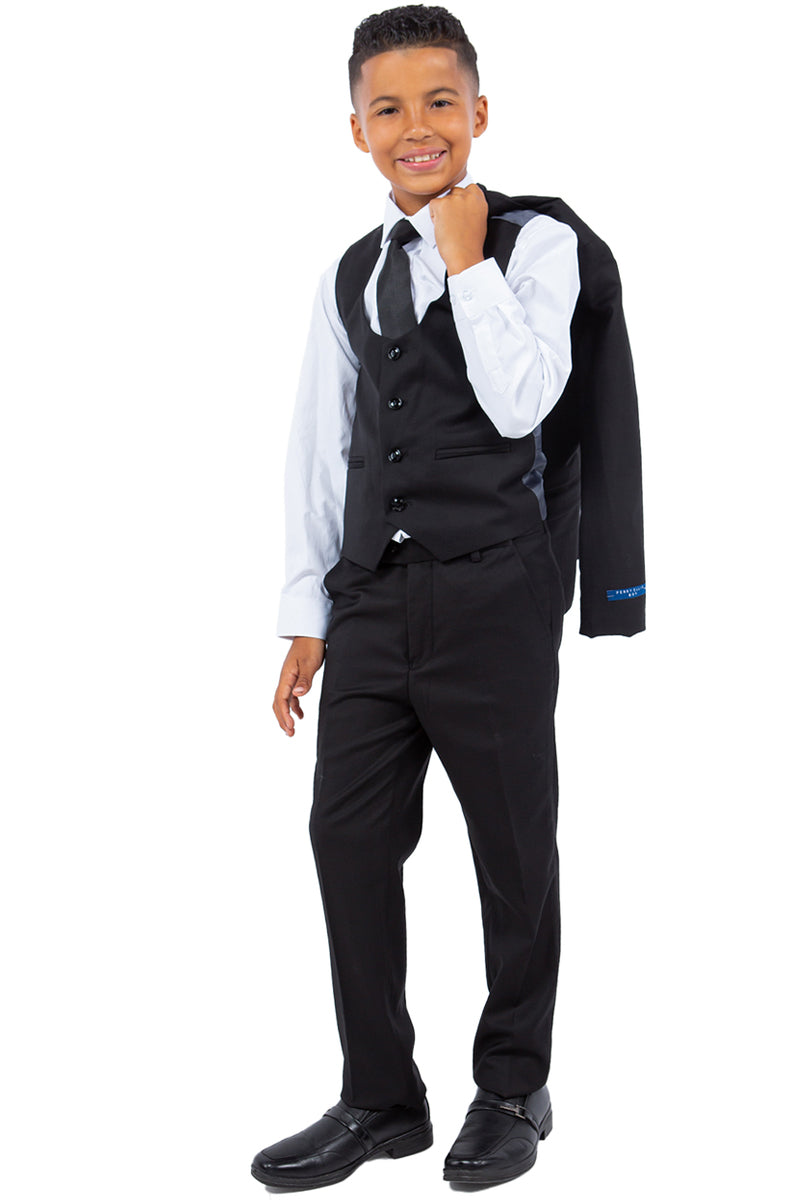 Boys Suit Perry Ellis Vested Boy's Wedding Suit in Black