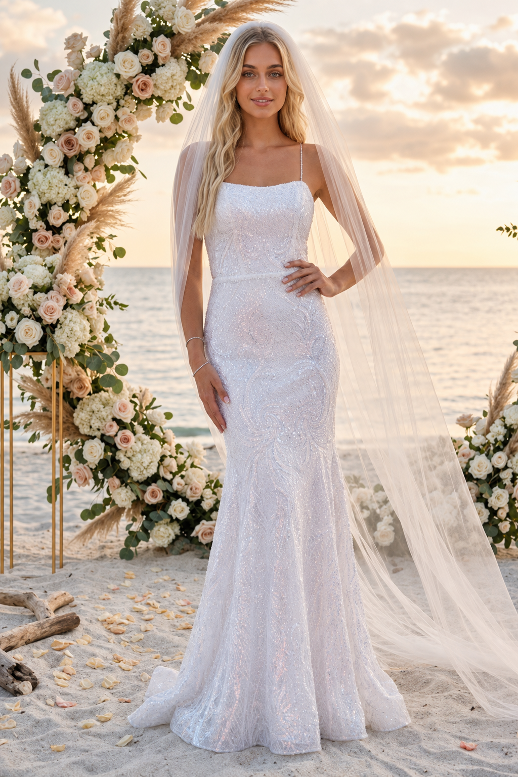 Amelia Couture 6116B Mermaid Open Back Wedding White Formal Dress
