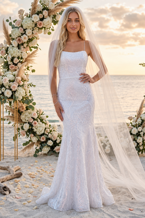Amelia Couture 6116B Mermaid Open Back Wedding White Formal Dress