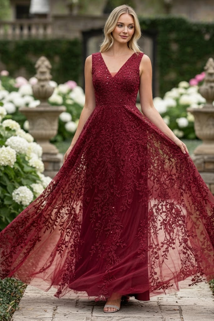 Formal Dress Long V-Neck Sleeveless A-Line Gown By Lenovia 8337-New Collection