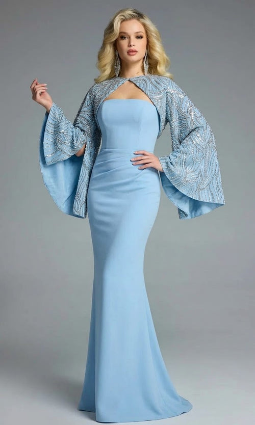 Jovani 44254 - Strapless Gown with Embellished Cape