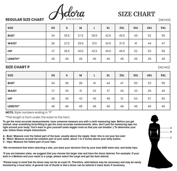 Adora Design Size Chart