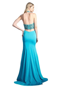 Adorned High Halter Fitted Evening Gown 2025 Elegant Formal Dress - Jade / 2 - Prom