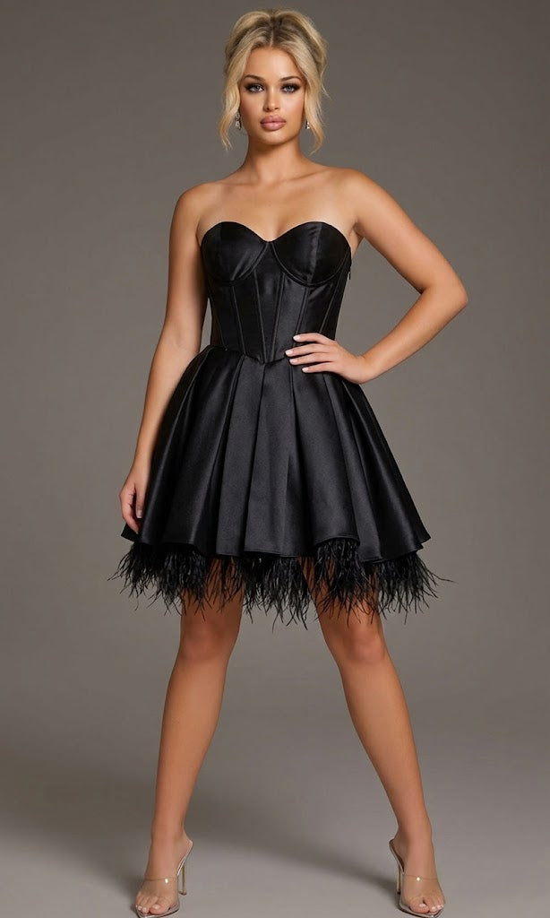 Jovani 36979 - Elegant Feather Hem Dress for Celebrations
