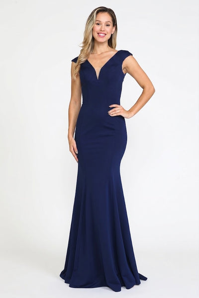 Vestido de noche largo y sencillo de sirena con escote en V para dama de honor, Poly USA 8290