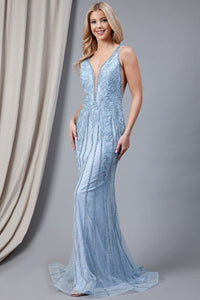 Amelia Couture 2103 Sleeveless Mermaid Evening Gown - BABY BLUE / 2