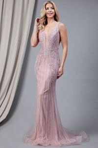 Amelia Couture 2103 Sleeveless Mermaid Evening Gown - ROSE / 2