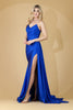 Amelia Couture 3013 Strapless Lycra Side Cape Long Evening Prom Gown - ROYAL BLUE / 2 - Dress