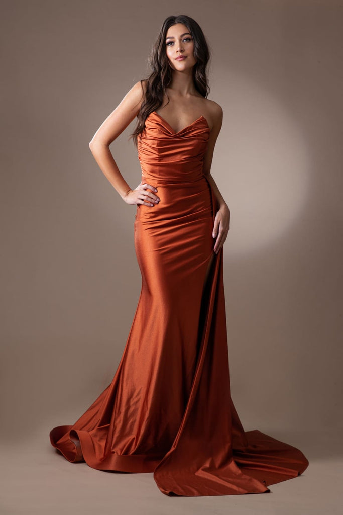 Amelia Couture 3013 Strapless Lycra Side Cape Long Evening Prom Gown - SIENNA / 2 - Dress