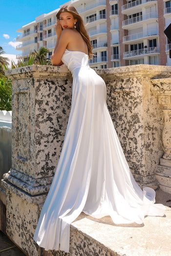Amelia Couture 3013B Strapless Lycra Long Fitted Bridal White Dress - WHITE / 2 - Dress