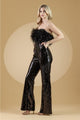 Amelia Couture 3019 Sequin Feather Strapless Jumpsuit with Side Pocket - Dress