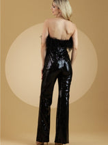Amelia Couture 3019 Sequin Feather Strapless Formal Jumpsuit