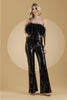 Amelia Couture 3019 Sequin Feather Strapless Jumpsuit with Side Pocket - BLACK / Dress