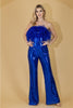 Amelia Couture 3019 Sequin Feather Strapless Jumpsuit with Side Pocket - ROYAL BLUE / Dress