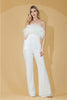 Amelia Couture 3019 Sequin Feather Strapless Jumpsuit with Side Pocket - WHITE / Dress