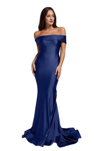 Off the Shoulder Bodycon Dress - LAA373 - NAVY BLUE / 4