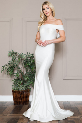 Amelia Couture 373B Off Shoulder Bodycon Bridal White Formal Dress