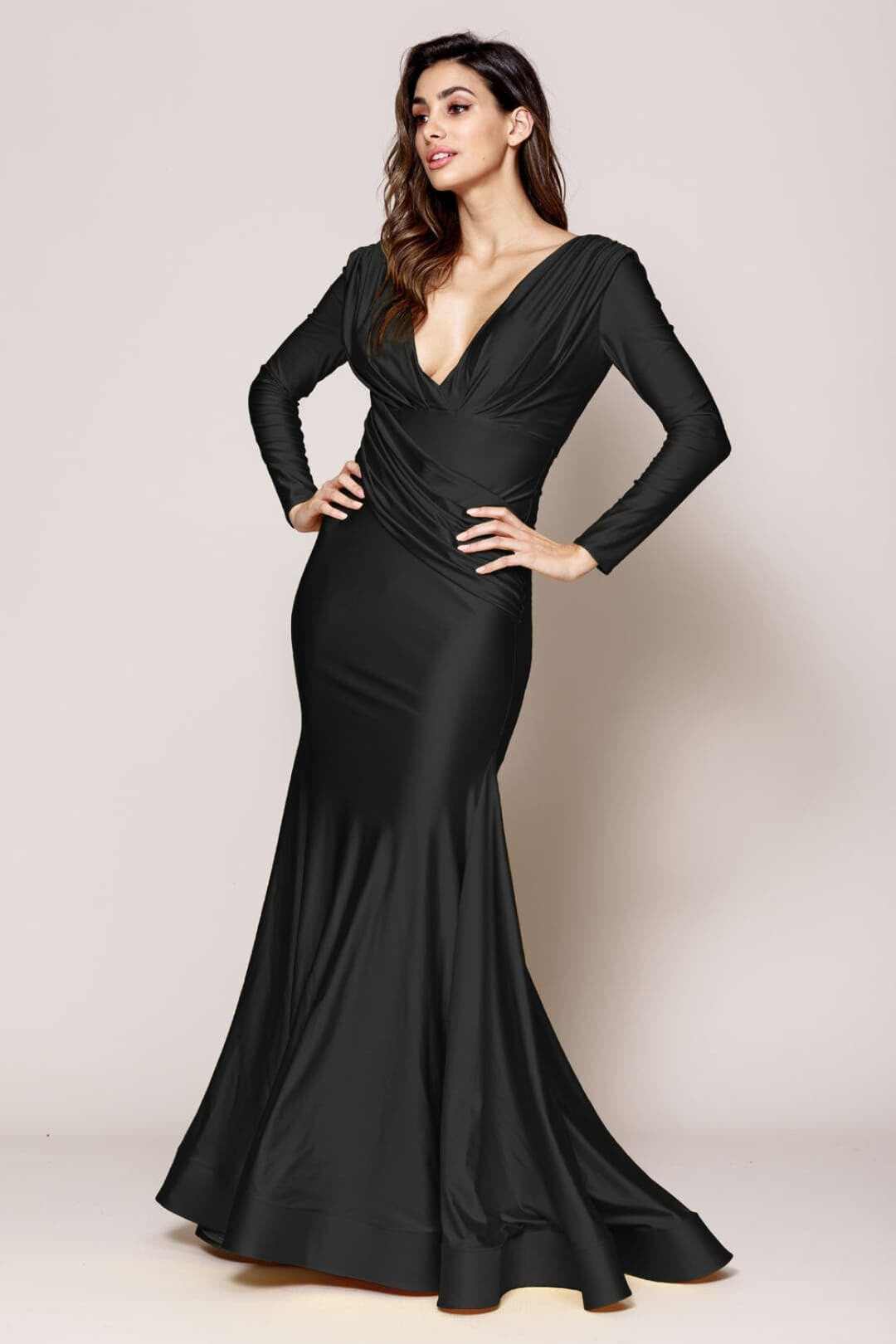 Amelia Couture 381 Black Jersey Christmas & Holiday Dress with Ruched