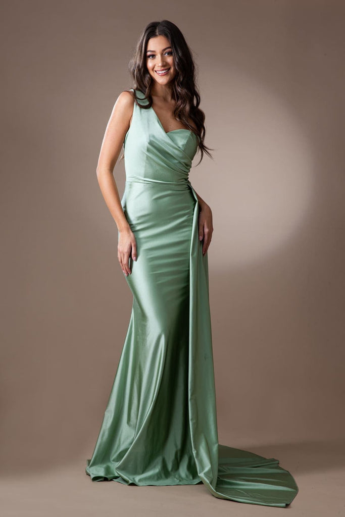 Amelia Couture 387 One Shoulder Prom Stretchy Evening Gown - SAGE / 2 - Dress