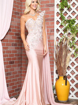 Amelia Couture 388 One Shoulder Cape Long Floral Formal Evening Dress