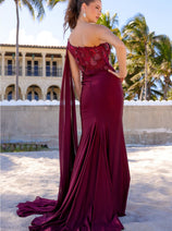Amelia Couture 388 One Shoulder Cape Long Floral Formal Evening Dress