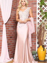 Amelia Couture 388 One Shoulder Cape Long Floral Formal Evening Dress