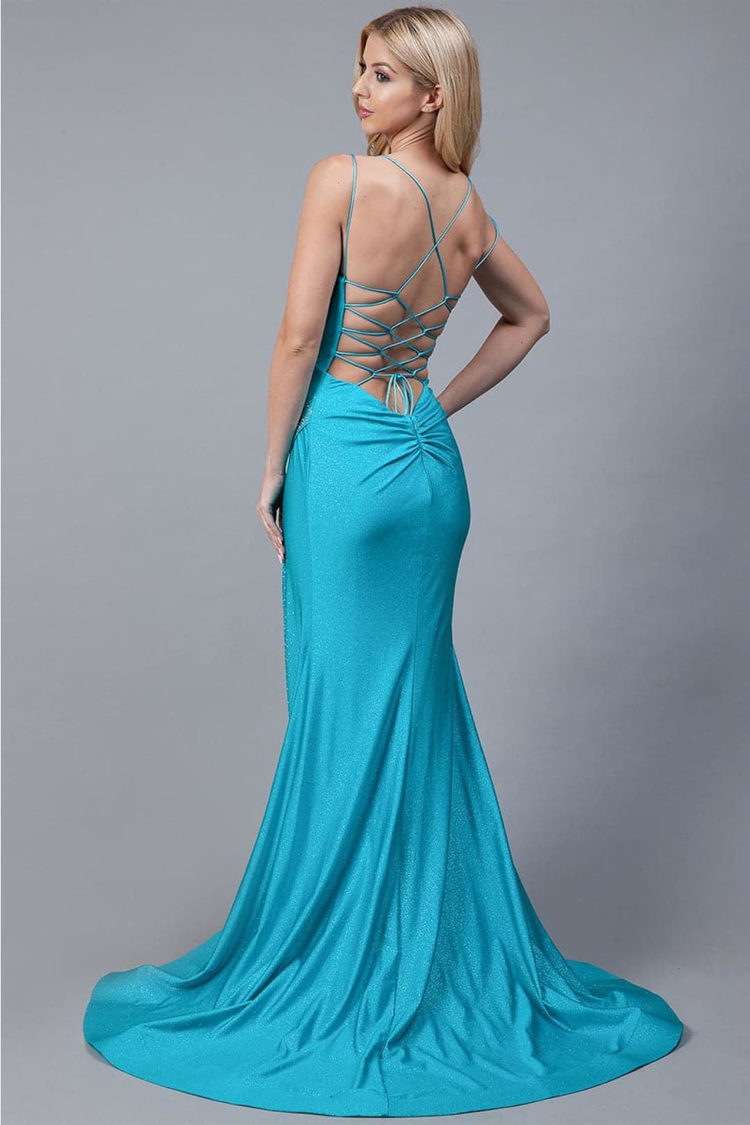 Amelia Couture 399 Strappy Backless Glitter Stretchy Prom Evening Gown - Dress