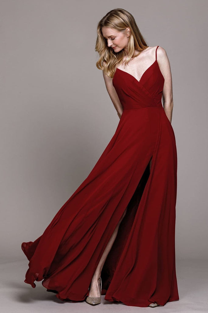 Simple Chiffon Bridesmaids Dress - LAA477 - Burgundy / 2