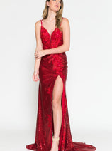 Amelia Couture 5020 Sexy Sequined Floral Open Back Formal Prom Gown