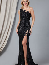 Amelia Couture 5041 Unique One Shoulder Sequin Long Prom Dress