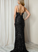 Amelia Couture 5050 Sequin Cut-Glass Embellishment Slit Long Prom Gown