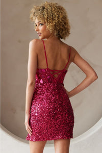 Amelia Couture 5057S V-Neck Sleeveless Sequin Homecoming Dress - Dress