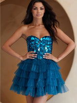Amelia Couture 5058S Strapless Glitter Homecoming Ruffle Dress