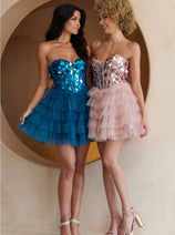 Amelia Couture 5058S Strapless Glitter Homecoming Ruffle Dress