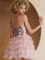 Amelia Couture 5058S Strapless Glitter Homecoming Ruffle Dress