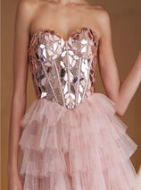 Amelia Couture 5058S Strapless Glitter Homecoming Ruffle Dress