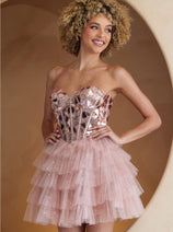Amelia Couture 5058S Strapless Glitter Homecoming Ruffle Dress