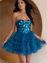 Amelia Couture 5058S Strapless Glitter Homecoming Ruffle Dress