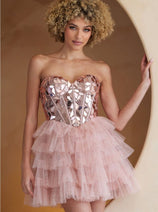 Amelia Couture 5058S Strapless Glitter Homecoming Ruffle Dress