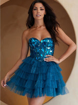 Amelia Couture 5058S Strapless Glitter Homecoming Ruffle Dress