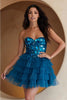 Amelia Couture 5058S Strapless Glitter Homecoming Ruffle Dress - TEAL / Dress