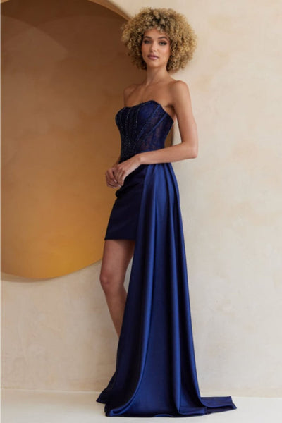 Amelia Couture 5060S Scoop Neck Corset Ruched Short Party Dress - Dress