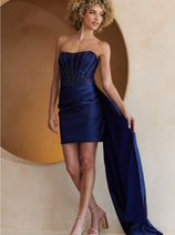 Amelia Couture 5060S Scoop Neck Corset Ruched Short Party Dress